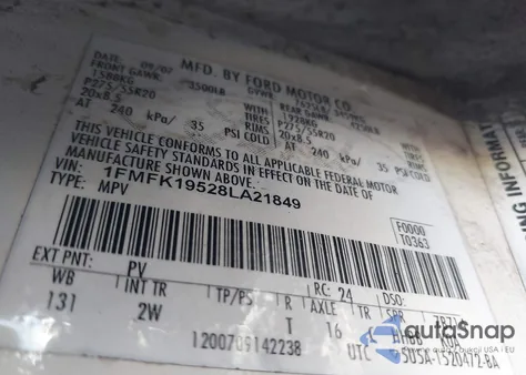 2008 Ford Expedition El Limited z USA, uszkodzony, nr VIN 1FMFK19528LA21849